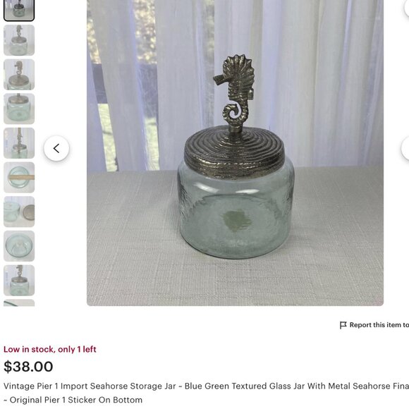 Rare Vintage Pier 1 Imports XL Hammered Glass Seahorse Kitchen Jar Canister - Picture 8 of 10